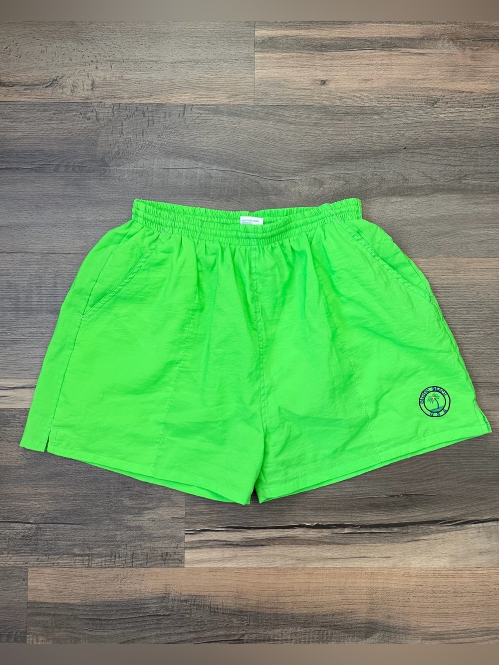 Vintage 80s 90s Pacific Beach USA Neon Green Board Shorts Size Large